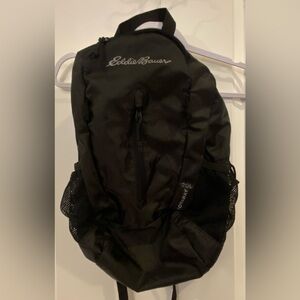 Eddie Bauer Stowaway Backpack 20L Black 18” Rip Stop Adjustable Lots Of Pockets